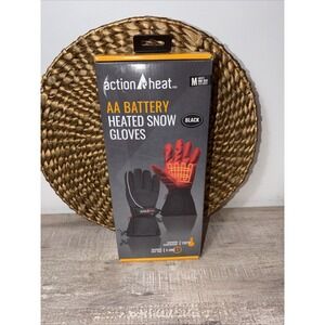 Gloves Heated ActionHeat AA Battery Included Men's Snow Gloves Black Size Medium